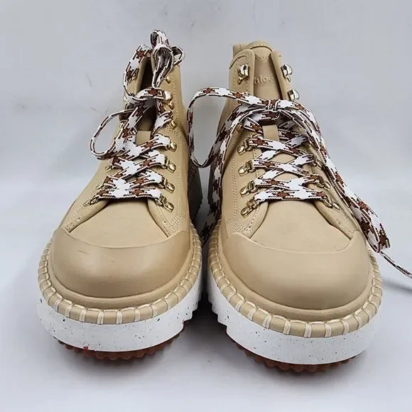 Chloé Lilli Ankle Booties Women's 7 Hot Sand Lace Up D-ring Hardware At Laces - Picture 2 of 15